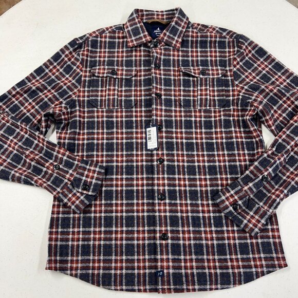 johnnie-O Jimmy Stretch Knit Flannel Lodge Shirt Creole NWT Medium ORANGE BLUE - Picture 7 of 8